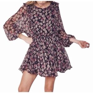 Love shack fancy 100% silk long sleeve dress Sz Small Floral Cottage Core Noelle